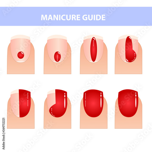 How to paint nails perfectly. Manicure Guide. Vector illustration