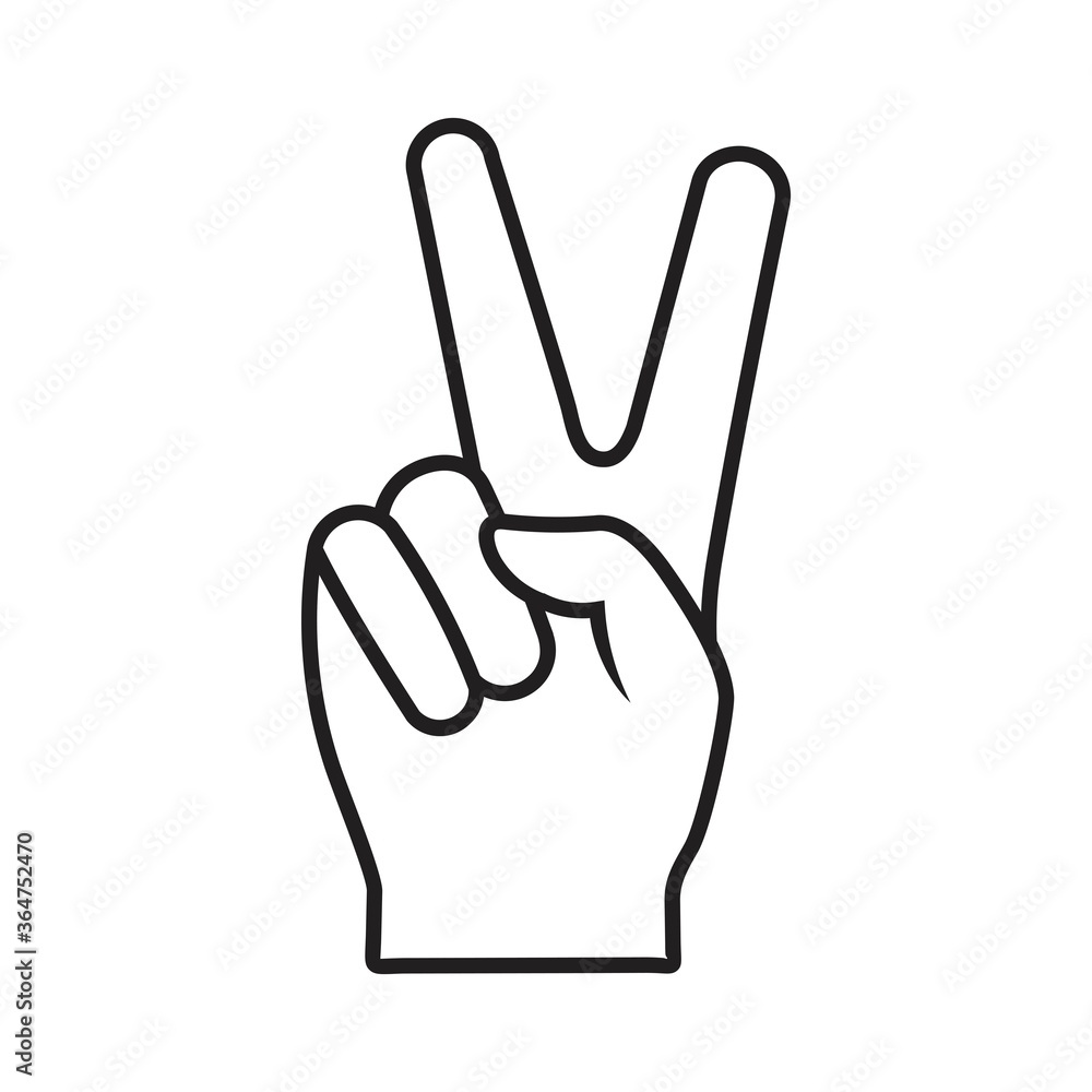 Hand gesture V icon, Hand showing victory, sign peace and love with fingers isolated on white background, vector illustration Hand gesture V icon, Hand showing victory, sign peace and love with fingers isolated on white background, vector illustration