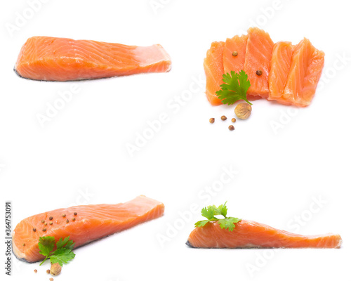 salmon isolated on white background (Mix, set , collection)