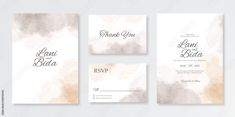 Minimalist and beautiful set of wedding invitation templates with watercolor splash