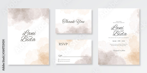 Minimalist and beautiful set of wedding invitation templates with watercolor splash © Arta