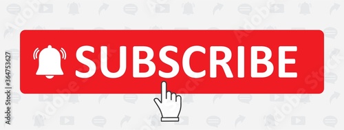Subscribe red button, button with hand cursor and bell. subscribe Social media concept, subscribe to youtube channel, Vector icon illustration.