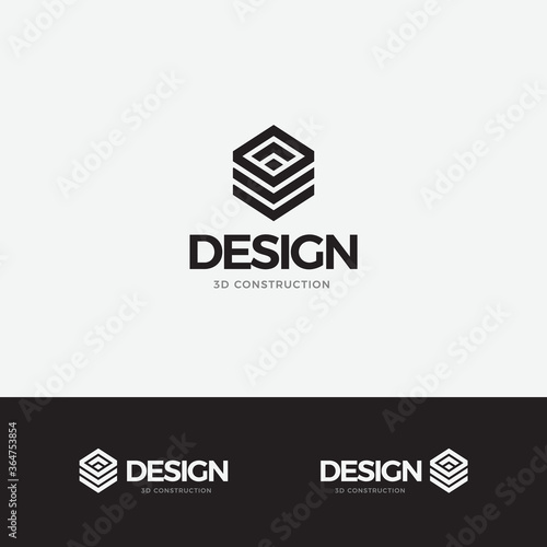 Logo design concept, vector icon, hexagon 3d construction, architecture corporate branding, abstract geometric shape