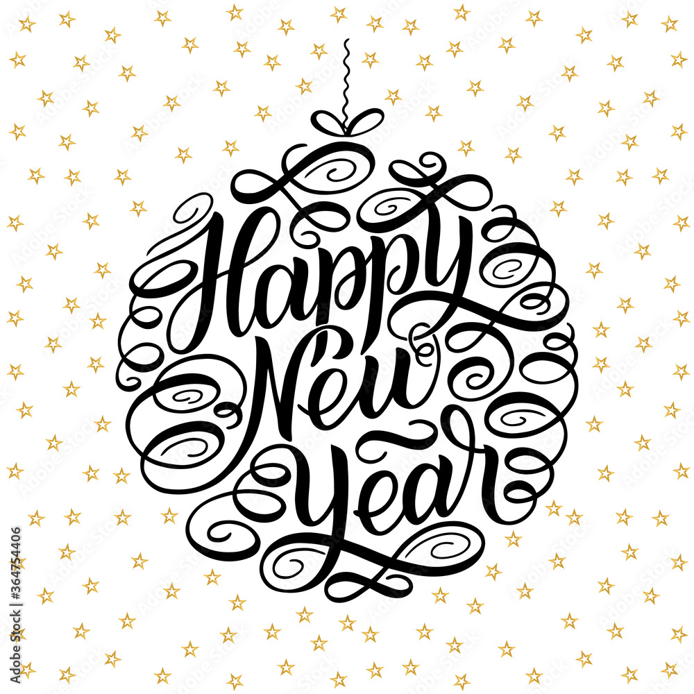 Happy New Year, lettering Greeting Card design circle text frame on shadows. Vector illustration.