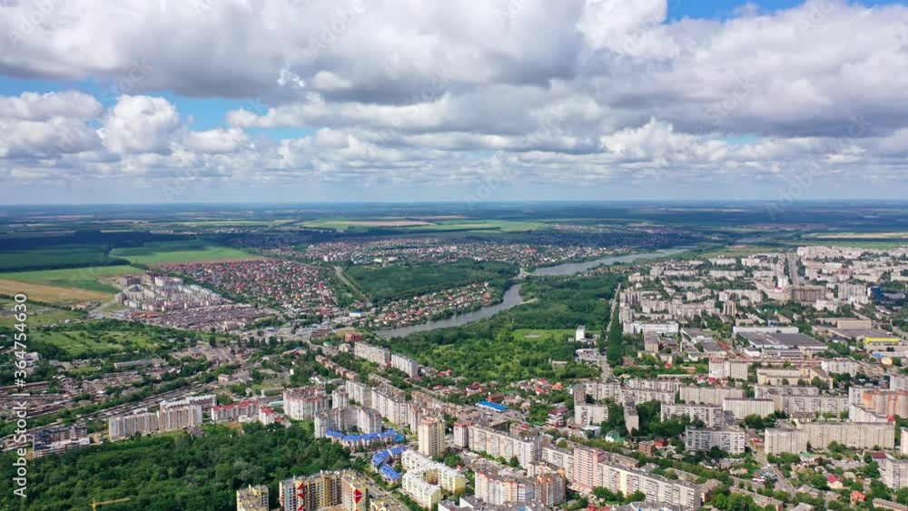 Aerial View Of City Skyline. Aerial drone view of city streets Aerial View Of City Skyline. Aerial drone view of city streets