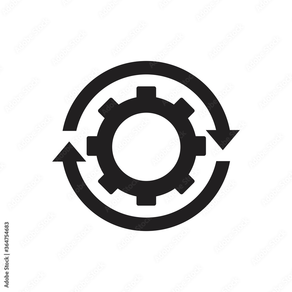 Workflow process icon in flat style. settings reload vector illustration isolated on white background. Gear cog wheel with arrows business concept. Workflow process icon in flat style. settings reload vector illustration isolated on white background. Gear cog wheel with arrows business concept.