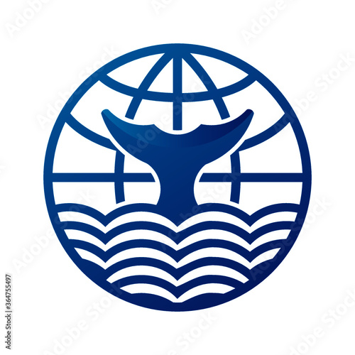 This is the blue whale tail in the ocean logo concept version 4, added a globe world on the top like a combine of the word and ocean.