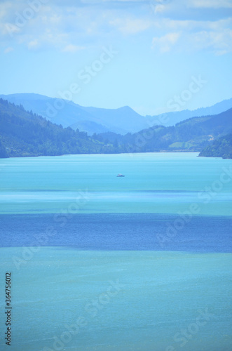 Beautiful gradient blue colour of Picton, New Zealand. Picton - The heart of the Marlborough Sounds © peacefoo