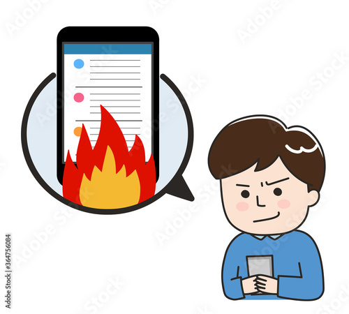 Man repeatedly spreading fake news on the internet. Vector illustration isolated on white background.