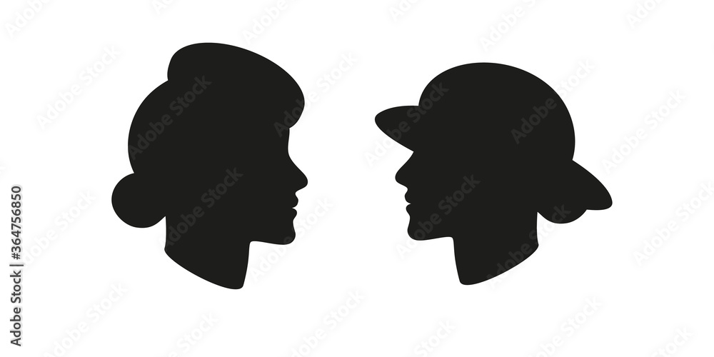 Woman in a Pillbox hat and Lady in a Wide Brim Hat head silhouette set. Woman in a Pillbox hat and Lady in a Wide Brim Hat head silhouette set.