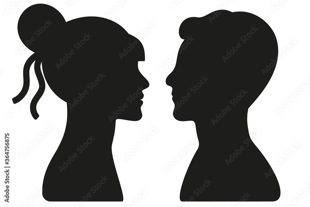 Romantic couple. Head silhouette. Love, romance, wedding, relationship concept.