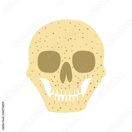 Human skull isolated on white background. Spooky Halloween decoration. Death concept. Flat style drawing. Design for poster, card, invitation. Stock vector illustration.