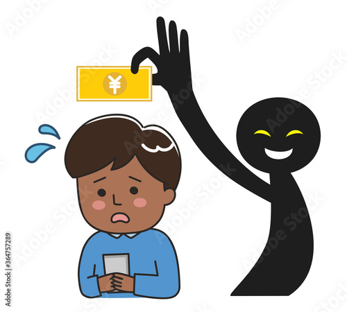 Man cheated out of money on the internet. Vector illustration isolated on white background.