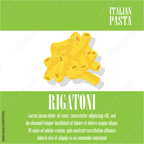rigatoni dry pasta banner for italian pasta cuisine. vector illustration