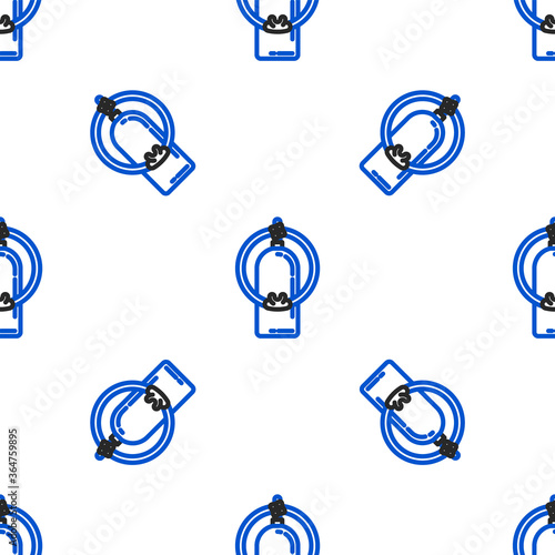 Line Aqualung icon isolated seamless pattern on white background. Oxygen tank for diver. Diving equipment. Extreme sport. Sport equipment. Colorful outline concept. Vector.