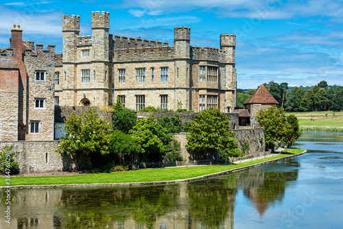Leeds Castle in Kent, England viewed from a public footpath that runs through the grounds