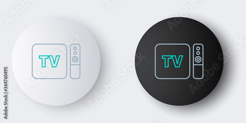 Fényképezés Line Multimedia and TV box receiver and player with remote controller icon isolated on grey background