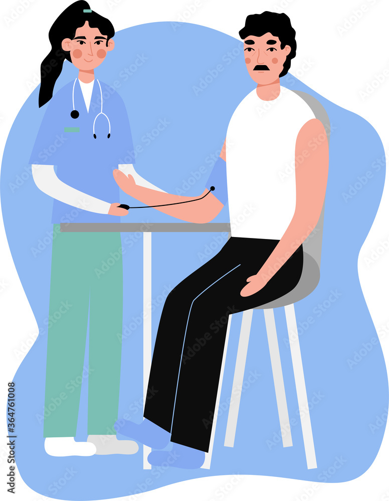 Fototapeta premium Nurse measures blood pressure. Hospital or medical center.