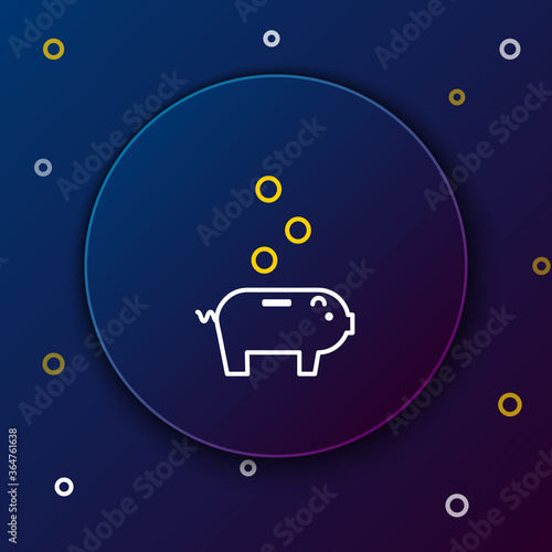 Line Piggy bank with coin icon isolated on blue background. Icon saving or accumulation of money, investment. Colorful outline concept. Vector.