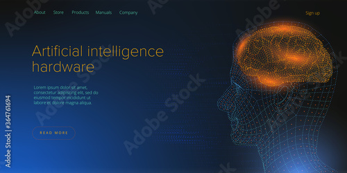 Artificial intelligence or neural network concept in isometric vector illustration. Neuronet or ai technology background with robot and human female. Web banner layout template.