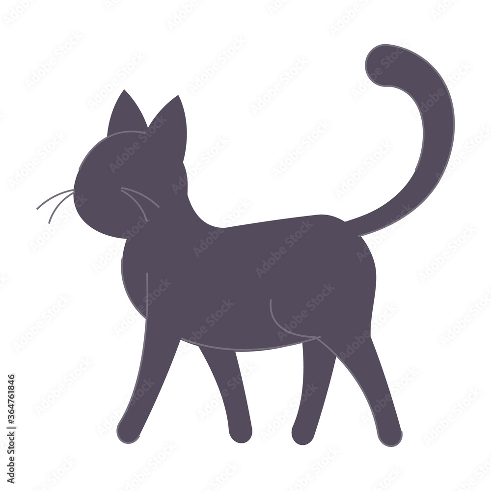 Black cat on white background vector illustration cartoon flat 