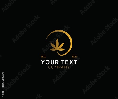 Cannabis silhouette gold logo. Hemp of emblem. marijuana symbol.