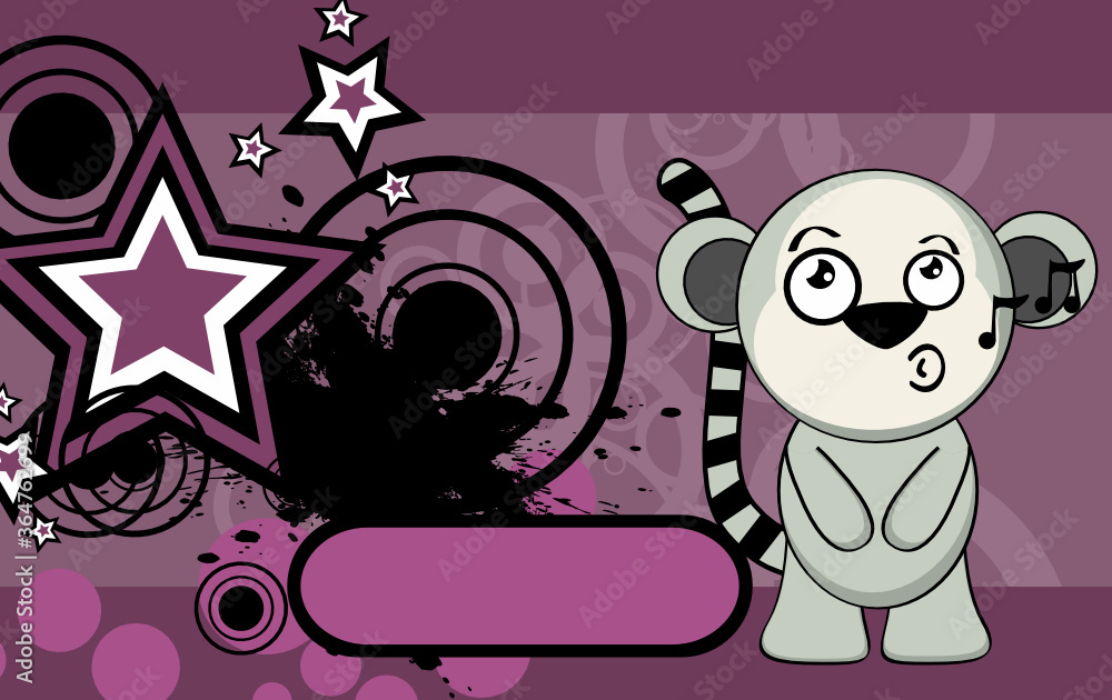 funny little kawaii lemur cartoon background in vector format