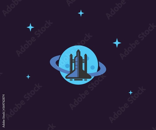 Space symbol icon with rocket and space design illustrations