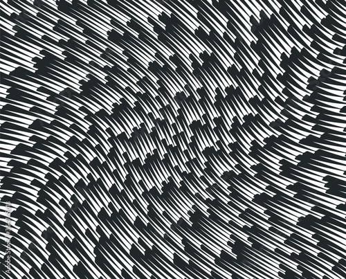  Abstract pattern. Texture with wavy, billowy lines. Optical art background. Wave design black and white. Digital image with a psychedelic stripes. Vector illustration