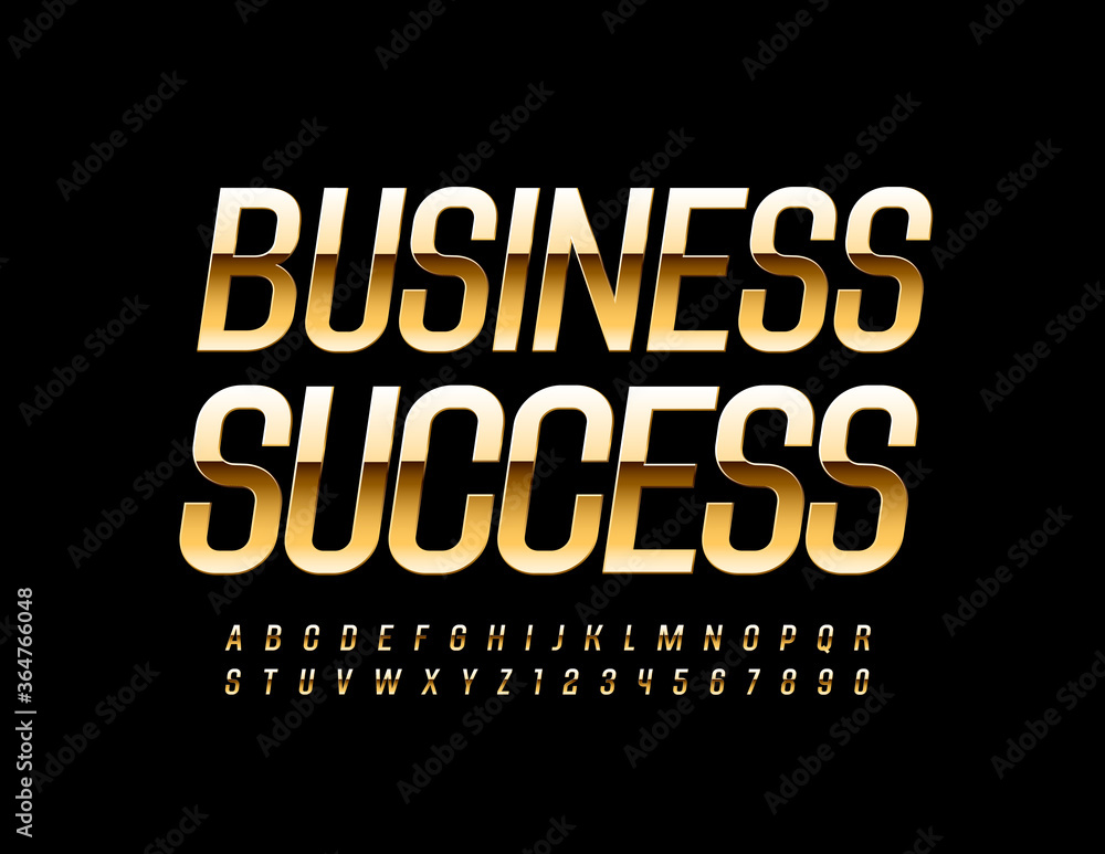 Vector premium sign Business Success. Elegant Gold Alphabet Letters and Number. Shiny chic font
