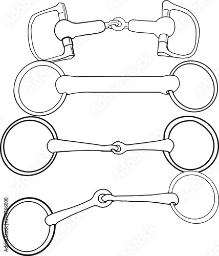 Vector illustration of ammunition for horses. Vector illustration of snaffle, soft bit horse rod for printing on paper, clothes, element for designers, cards, pet supplies, ammunition