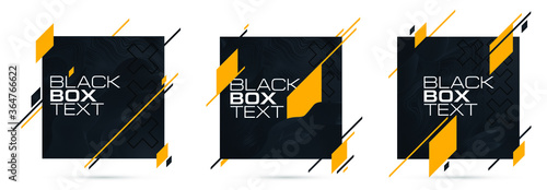 vector illustration. modern frame for text, black and white box for text with elements of yellow or gold. graphic design for headlines, booklets, flyers, cards, and covers.