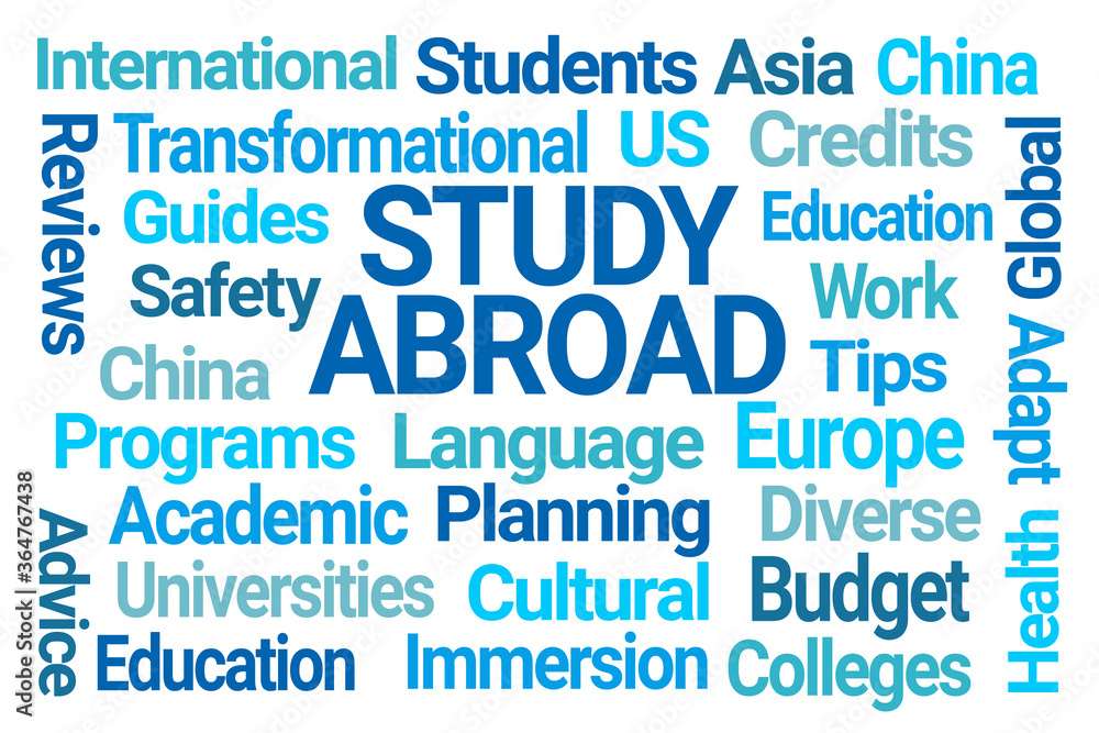Study Abroad Word Cloud on White Background Study Abroad Word Cloud on White Background