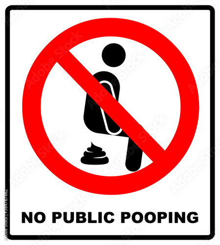 No public pooping symbol. Do not pooping sign. Warning red banner for outdoors and forests. Prohibition banner. Vector illustration isolated on white