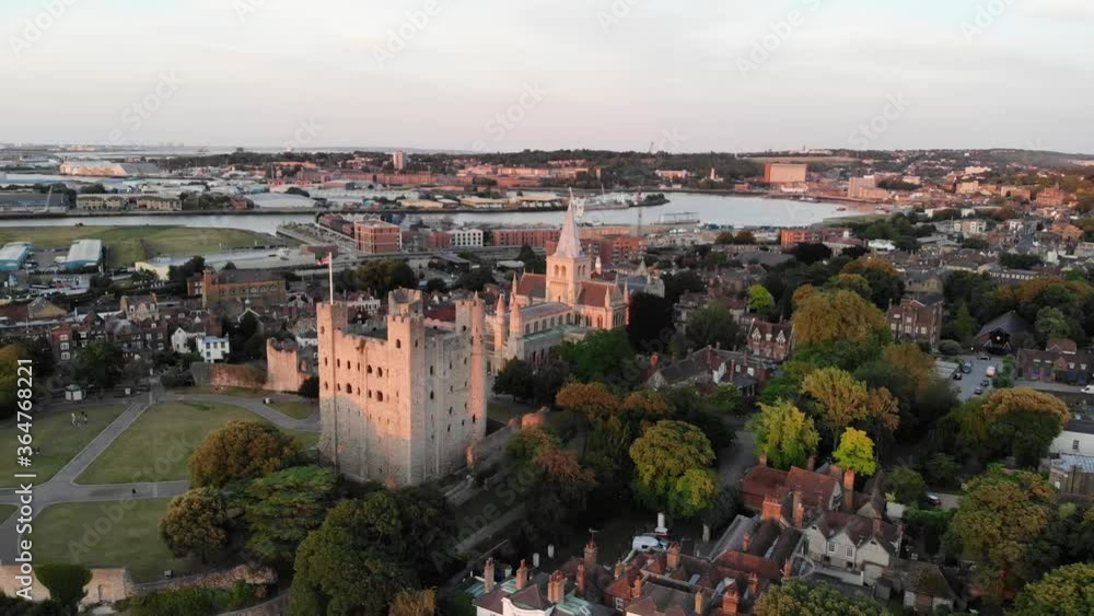 Aerial shot of Rochester Cathedral and Rochester Castle at sunset Aerial shot of Rochester Cathedral and Rochester Castle at sunset