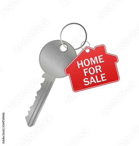 Sketch icon with red home for sale key on white background for concept design. Home for sale key.