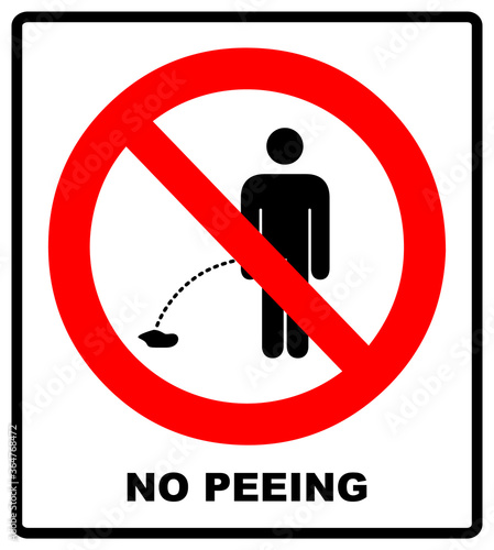 No peeing vector sign illustration isolated on white background. No urinating on floor sign, impolite behavior pictogram. Warning forbidden red symbolfor forests and public places