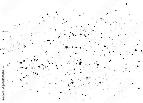 Handmade black splatter, white background. Watercolor paint spatter, spots, dots, splashing in different sizes. Backdrop for overlay or montage. photo