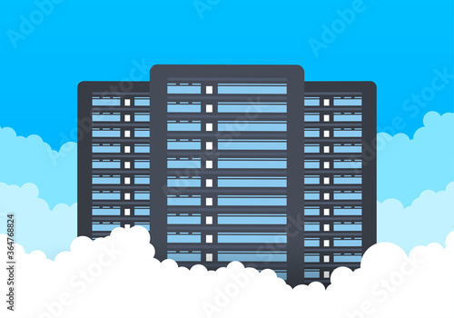 Data center. Mainframe service concept banner, server rack. Server room concept, data bank center. Vector illustration.