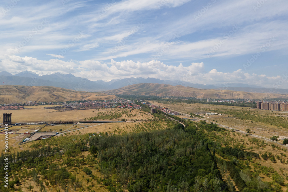 Mountain landscape from the southern outskirts of Bishkek. Kyrgyzstan.
