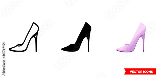 Women's shoes icon of 3 types. Isolated vector sign symbol.