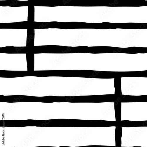 Fence posts grid black and white lines seamless pattern Vertical and horizontal hand drawn doodle uneven stripes, bars. vector repeat surface design