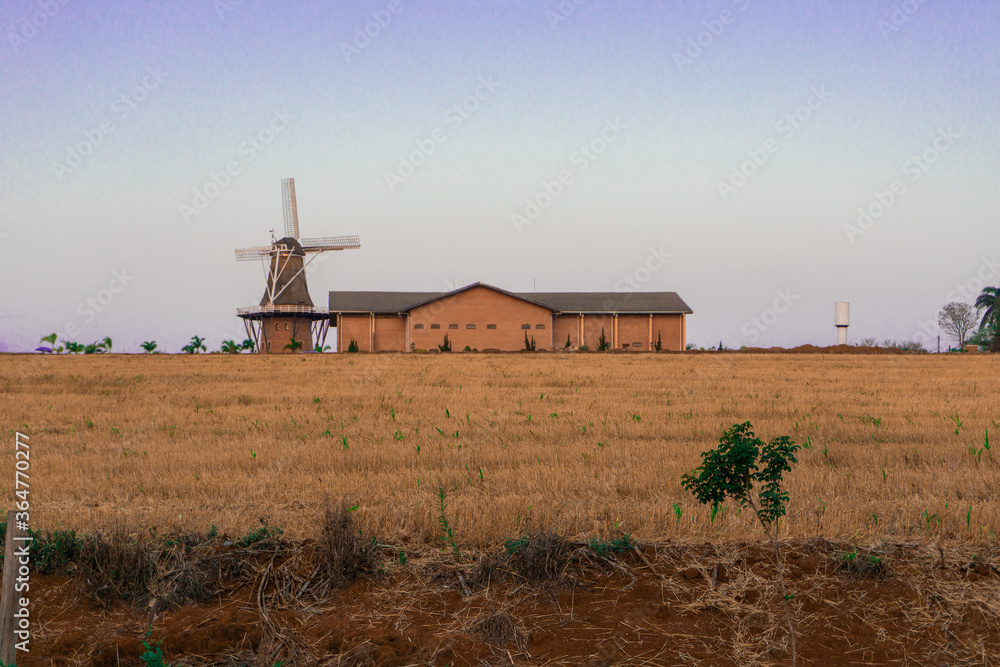 Fototapeta premium windmill at sunset in holambra brazil