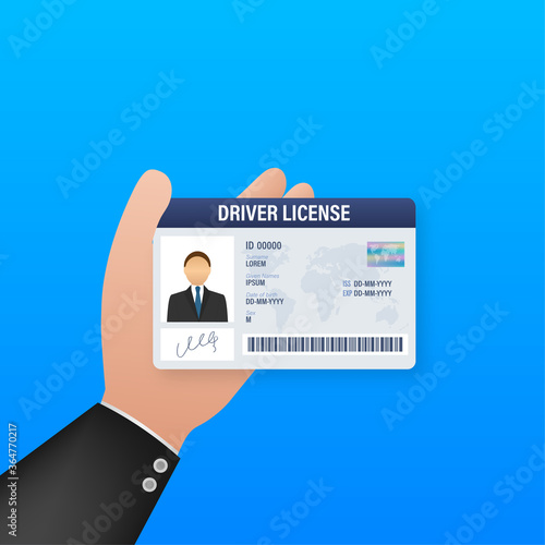 Man driver license plastic card template. Id card. Vector stock illustration.