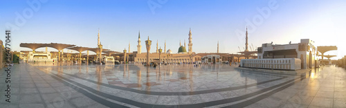 Madinah, Saudi Arabia - January 20,2020 : Panaroma view of Nabawi Mosque in Madinah, Saudi Arabia. Selective focus photo