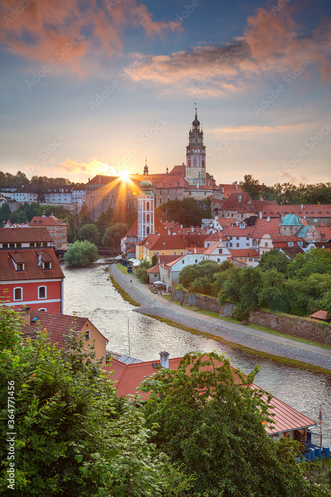 Cesky Krumlov. Aerial cityscape image of Cesky Krumlov, Czech Republic during summer sunset.