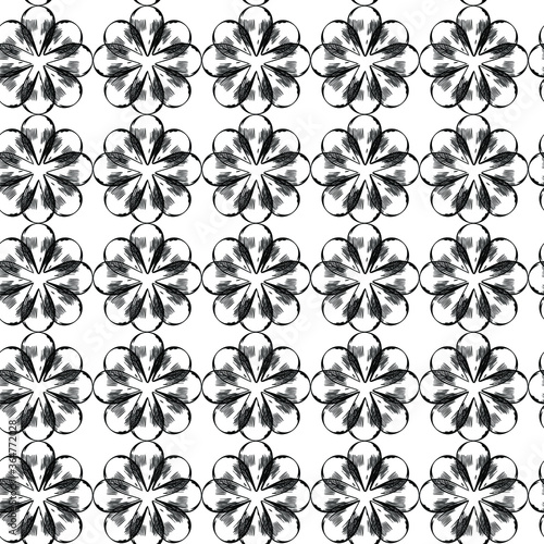 Vector abstract transparent geometric black and white seamless pattern background tile with floral elements