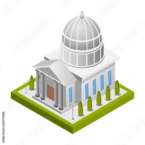 Graphic mall, White house building, Isometric 3D illustration.