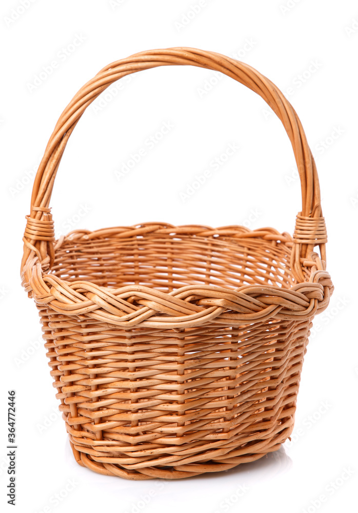 Original blank wicker basket isolated on white.