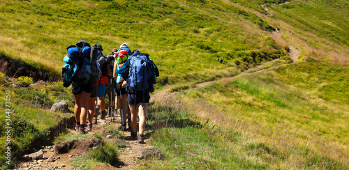 group of hiker with backpack in mountain